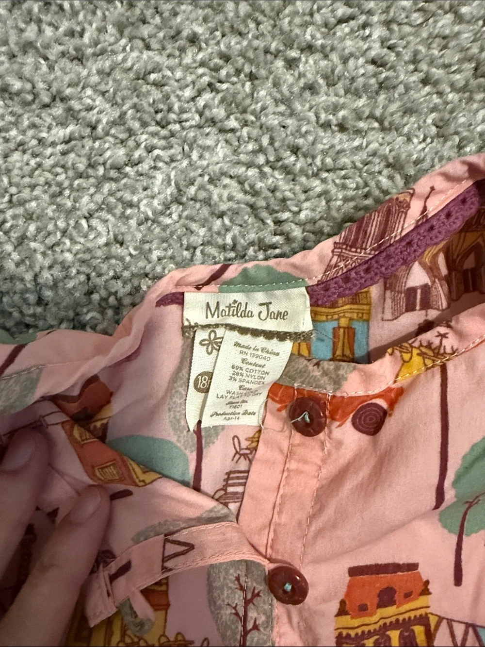 Matilda Jane Pink Paris-Print Dress with Brown Velvet Trim